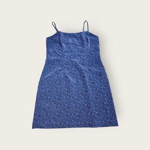 Vintage Y2k baby blue floral spaghetti strap summer empire waist mini dress